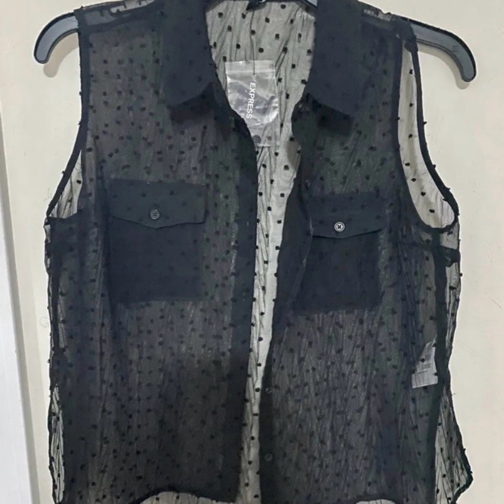 Express Black Sheer Polka Dot Blouse